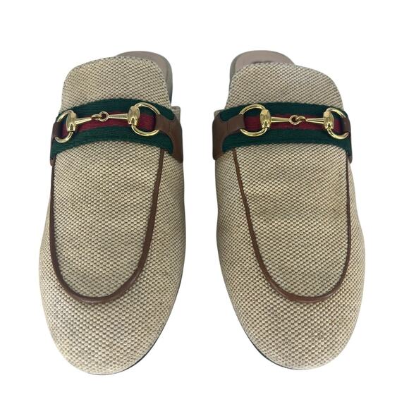 Gucci Canvas Vintage Charlotte Web Princetown Mule Slippers in Sand Cuir - Picture 5 of 16